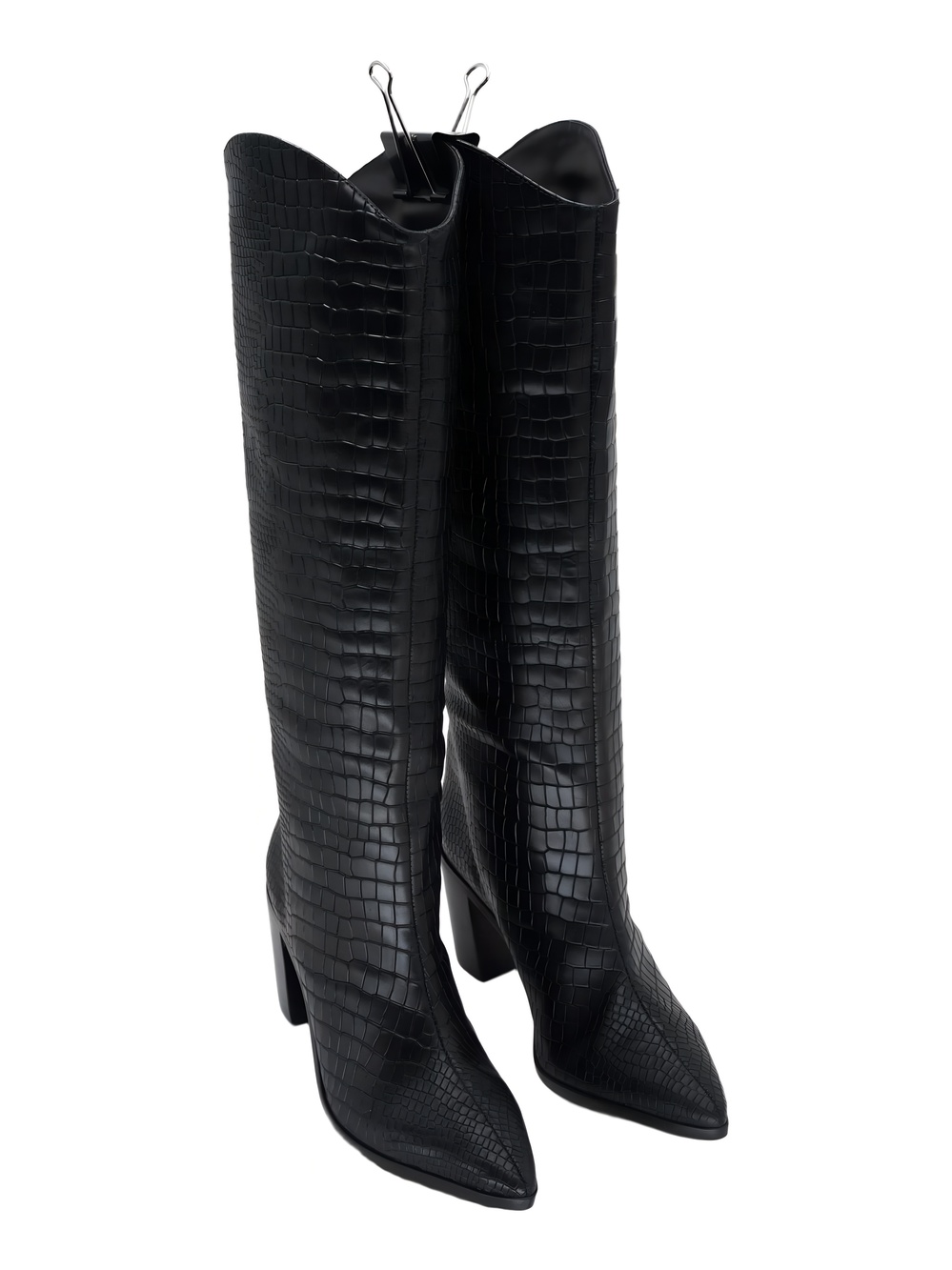 Schutz Maryana Knee High 3 Inch Block Heel Western Boot Croc Black Size 7.5M